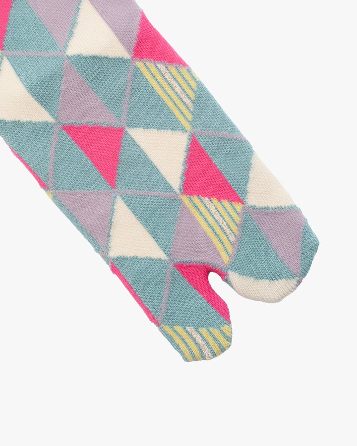 Kurochiku, Tabi Socks, Crew, Red and Blue and Pink Trangles