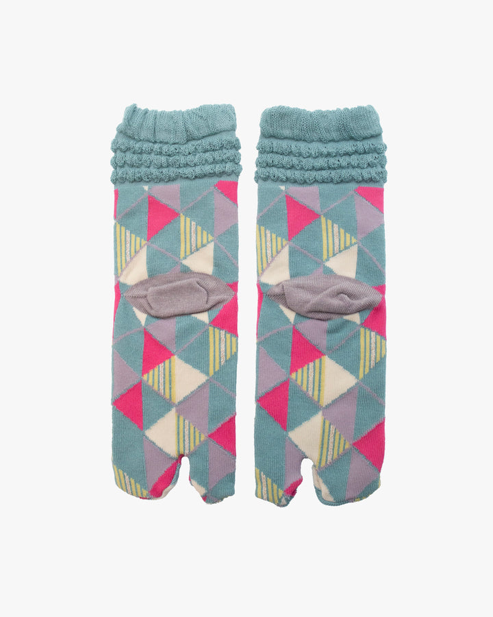 Kurochiku, Tabi Socks, Crew, Red and Blue and Pink Trangles