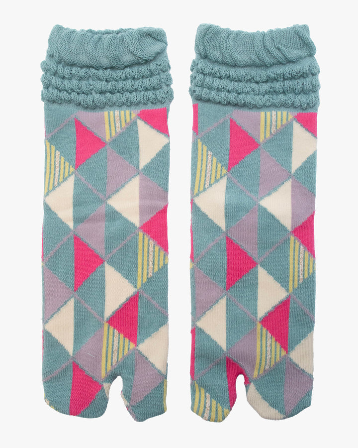 Kurochiku, Tabi Socks, Crew, Red and Blue and Pink Trangles