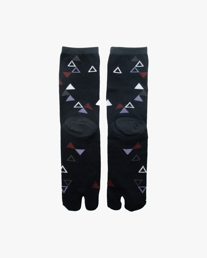 Kurochiku, Tabi Socks, Black with Red and Purple and White Triangles