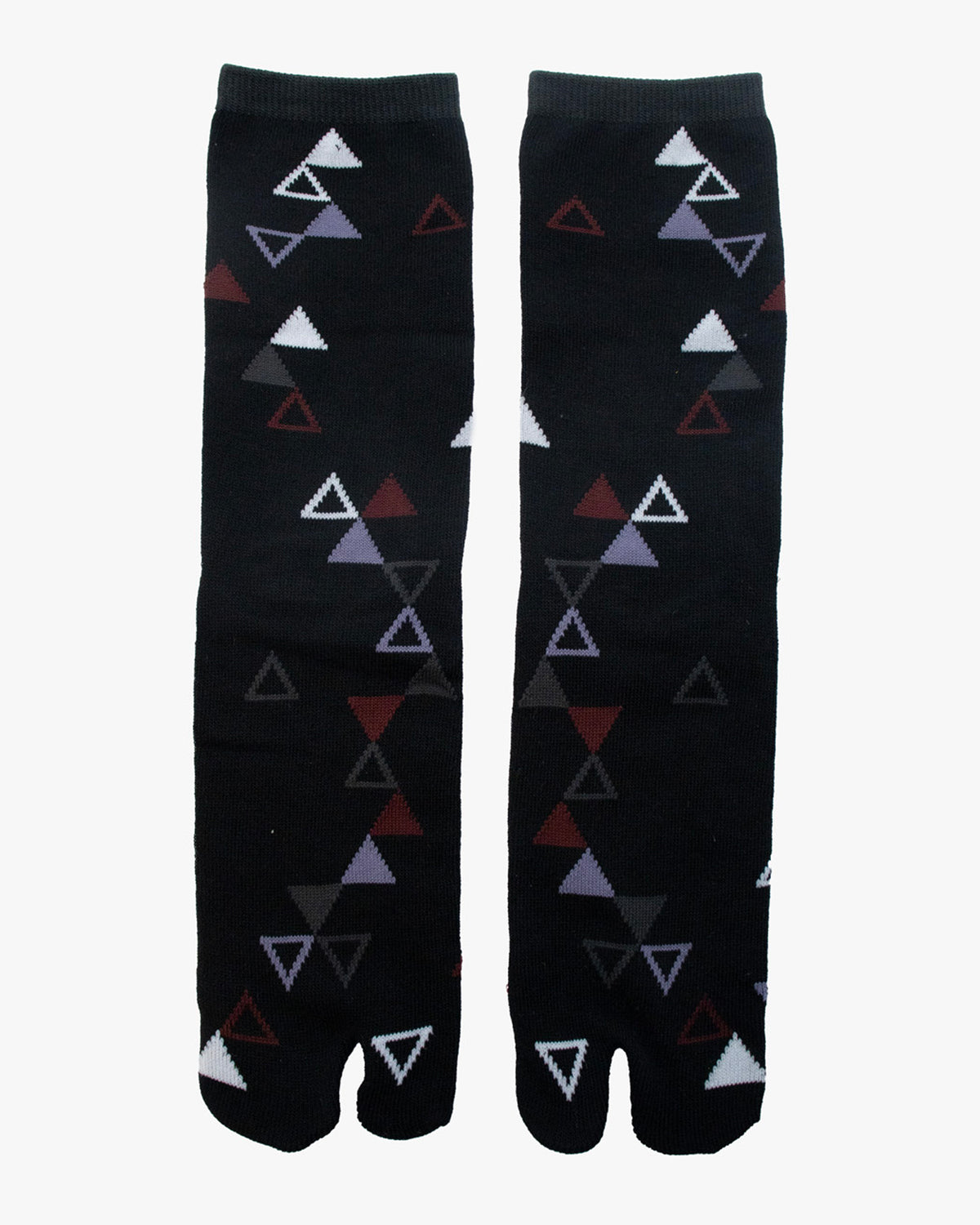 Kurochiku, Tabi Socks, Black with Red and Purple and White Triangles