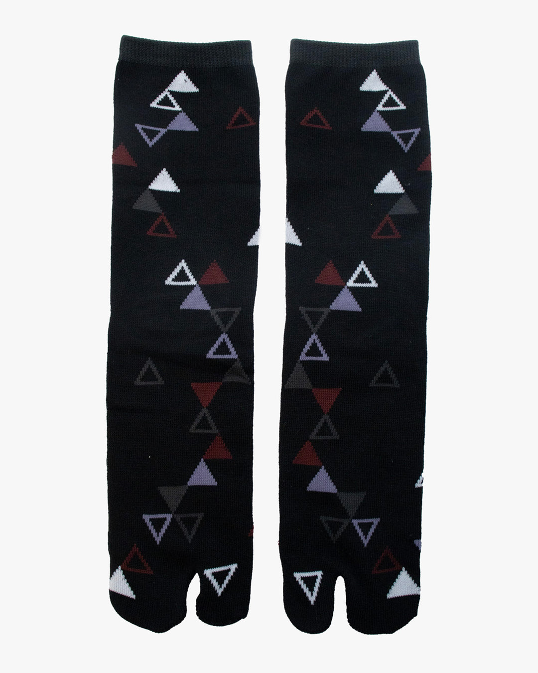 Kurochiku, Tabi Socks, Black with Red and Purple and White Triangles