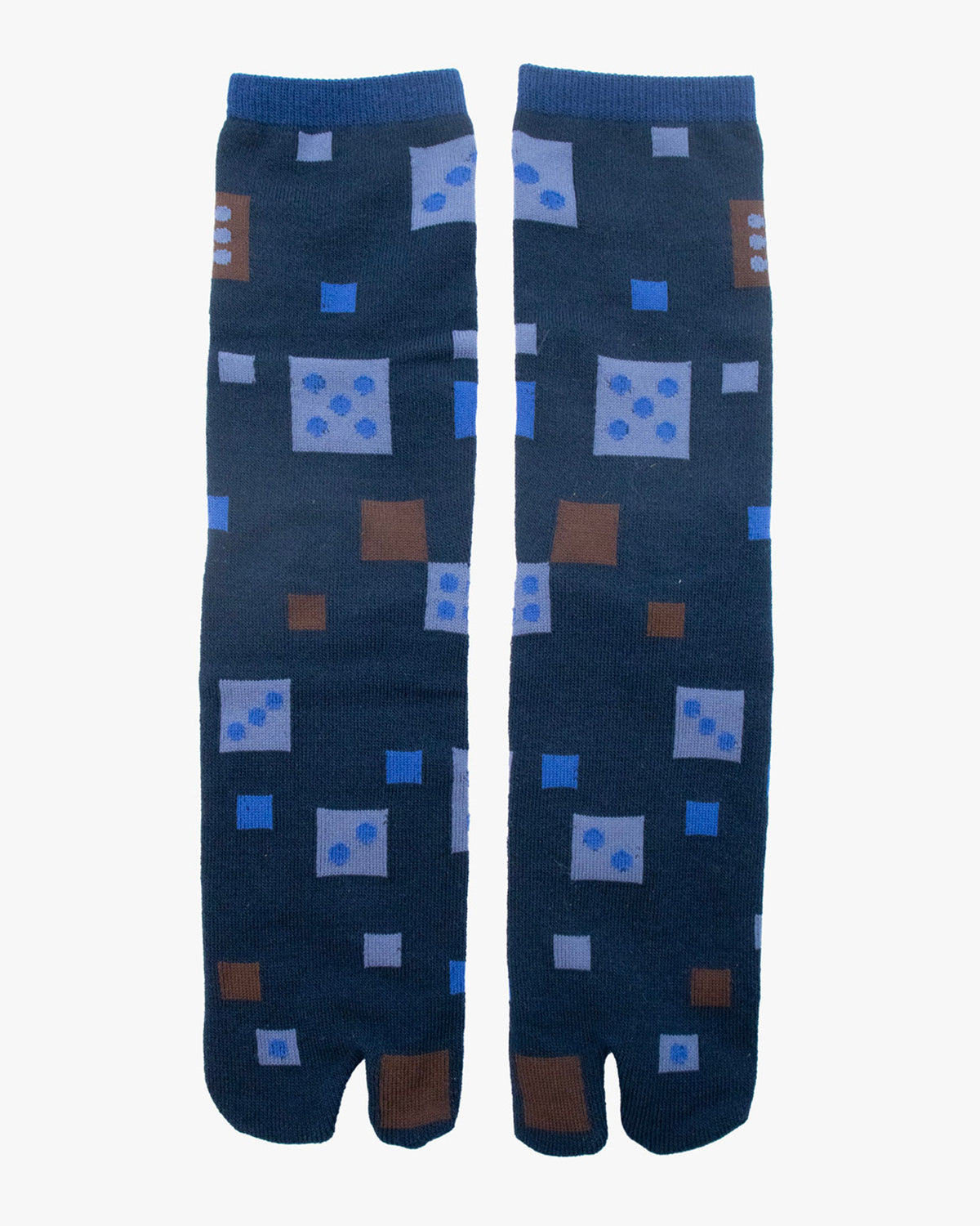 Kurochiku, Tabi Socks, Navy with Blue and Brown Squares