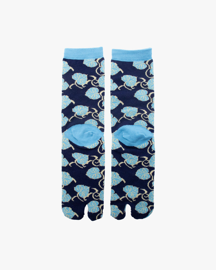 Kurochiku, Tabi Socks, Blue with Blue and White Leaves