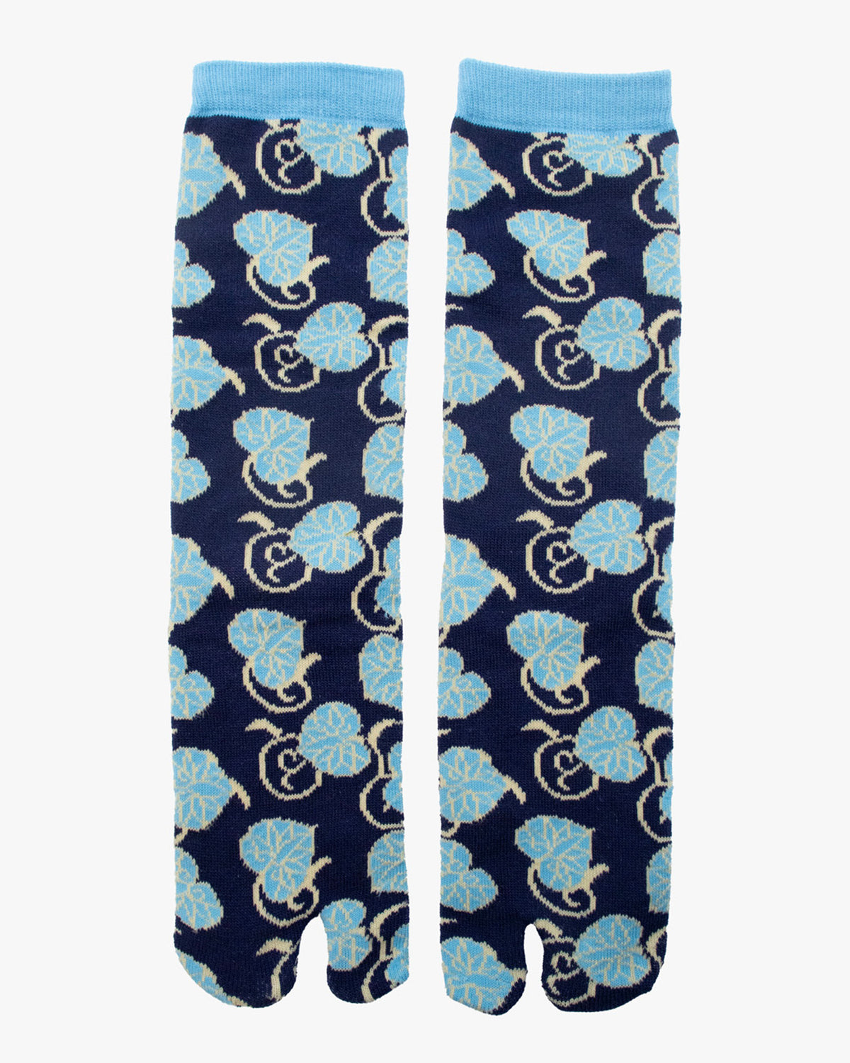 Kurochiku, Tabi Socks, Blue with Blue and White Leaves