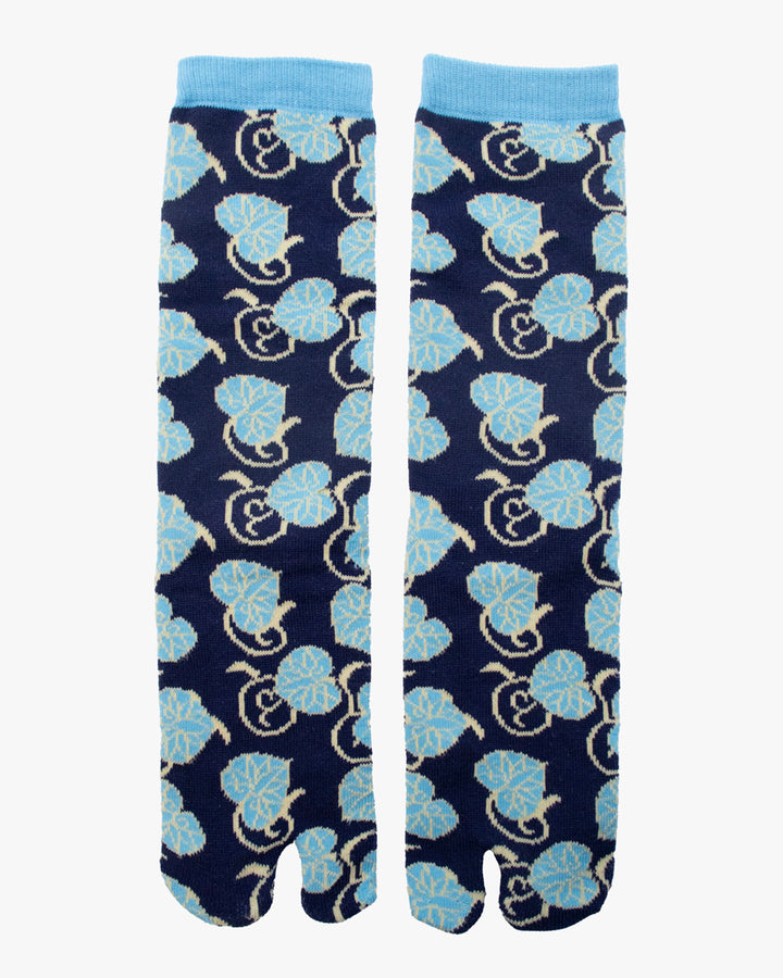 Kurochiku, Tabi Socks, Blue with Blue and White Leaves