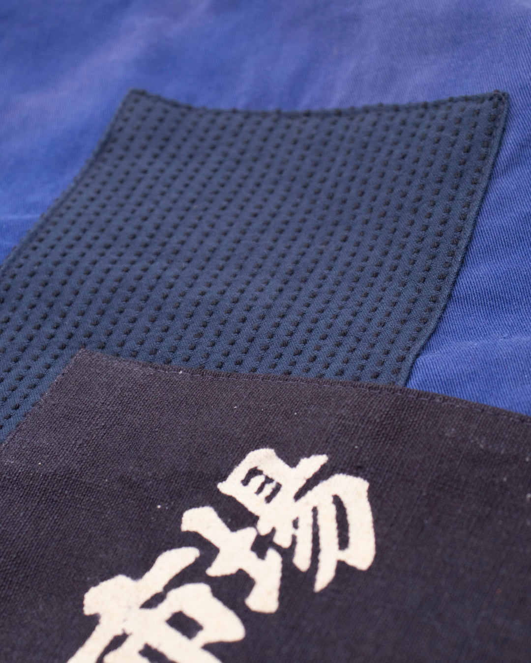 Kiriko Custom, One of a Kind Patched French Workman Jacket, Blue Patched Apron Fabric - 8