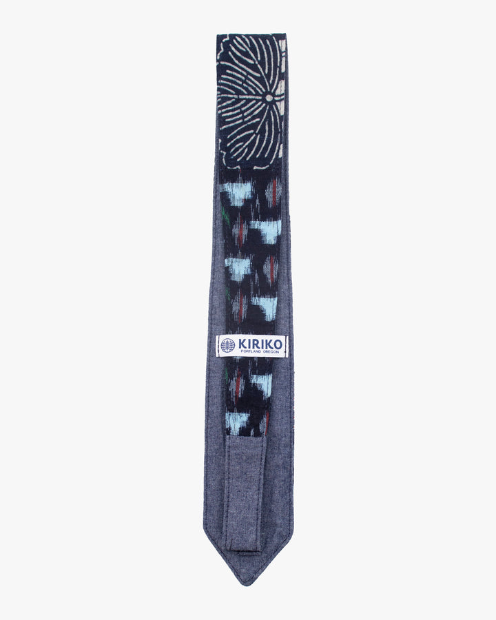 Kiriko Original Tie, Boro, Vintage Indigo Katazome Kiku, Shima and Kasuri
