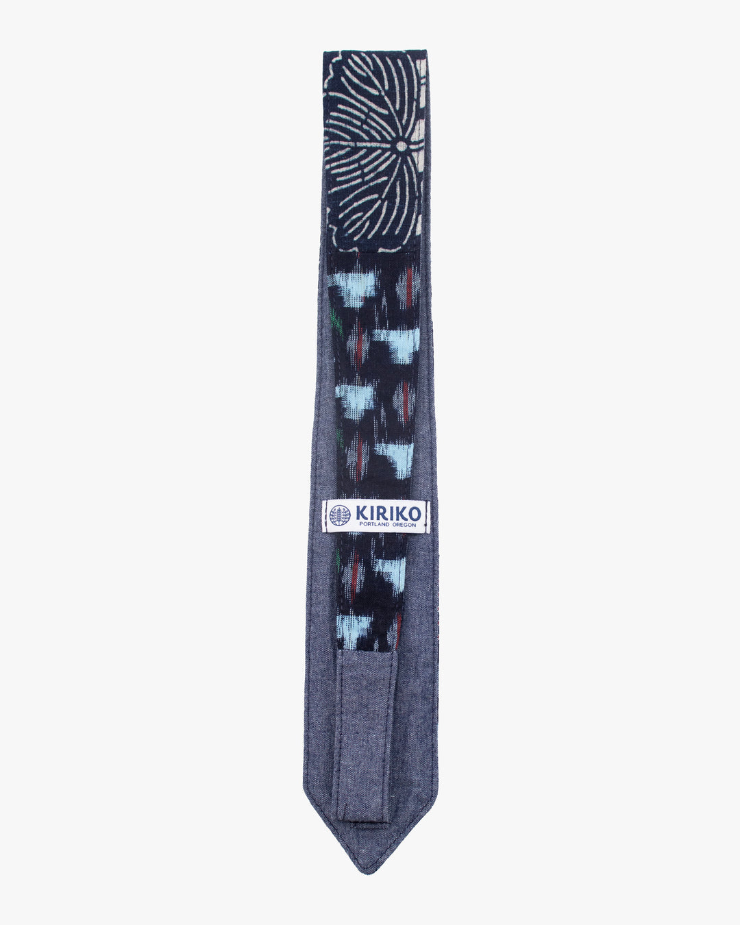 Kiriko Original Tie, Boro, Vintage Indigo Katazome Kiku, Shima and Kasuri
