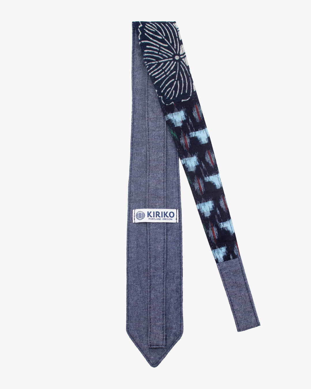 Kiriko Original Tie, Boro, Vintage Indigo Katazome Kiku, Shima and Kasuri