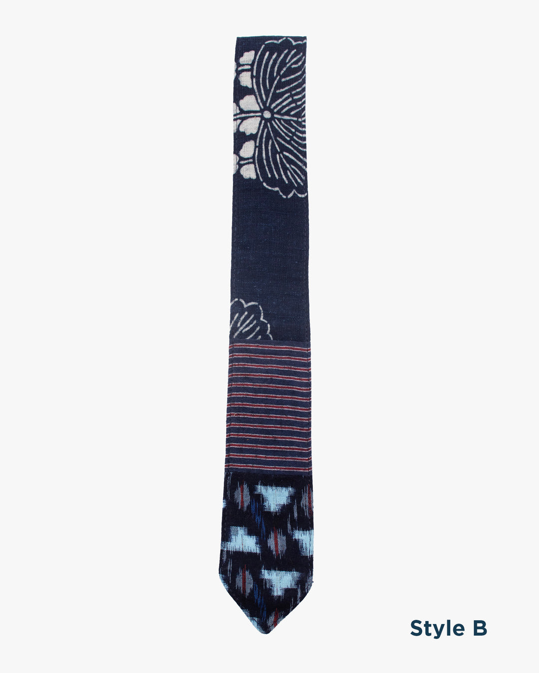 Kiriko Original Tie, Boro, Vintage Indigo Katazome Kiku, Shima and Kasuri