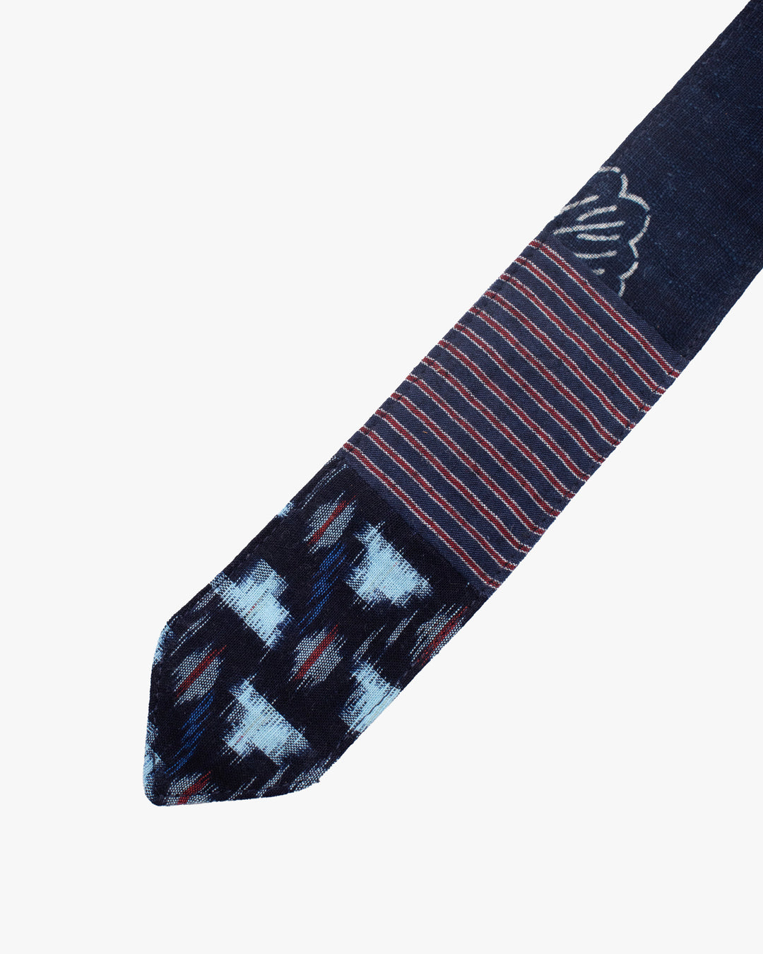 Kiriko Original Tie, Boro, Vintage Indigo Katazome Kiku, Shima and Kasuri