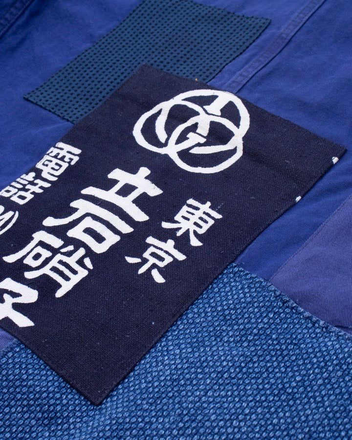 Kiriko Custom, One of a Kind Patched French Workman Jacket, Blue Patched Apron Fabric - 10