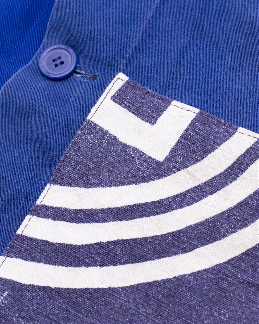 Kiriko Custom, One of a Kind Patched French Workman Jacket, Blue Patched Apron Fabric - 15