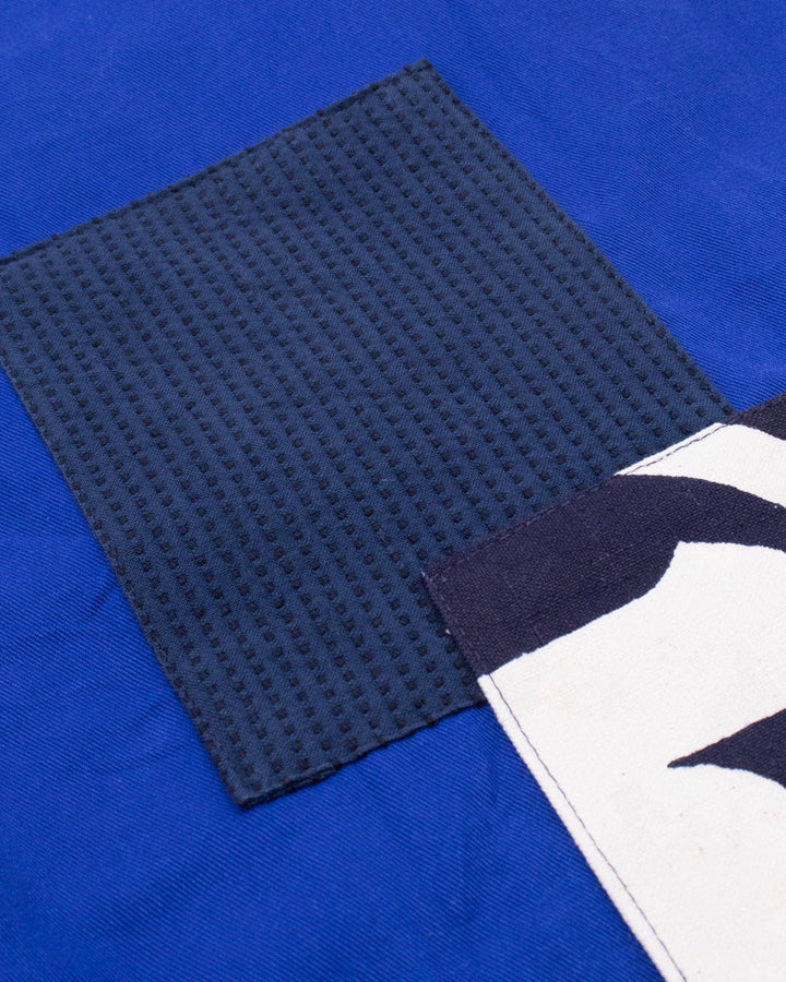 Kiriko Custom, One of a Kind Patched French Workman Jacket, Blue Patched Apron Fabric - 15