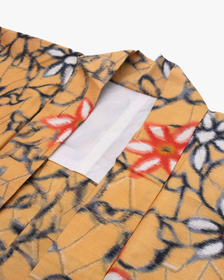 Vintage Haori Jacket, Meisen, Orange with Black and Red Flowers