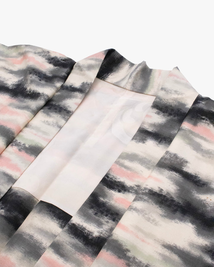 Vintage Haori Jacket, Meisen Unmu, Cream Pink Grey and Sage