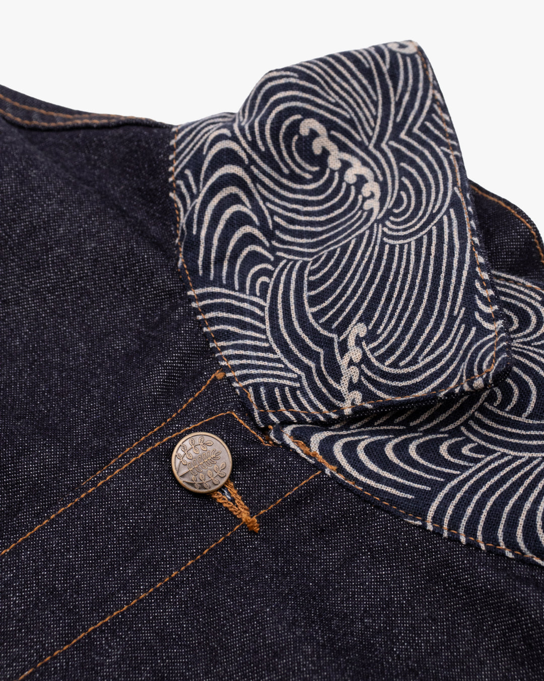 Kiriko Original Type II Denim Trucker Jacket, Trimmed with Patched Nami Fabric, Raw Denim