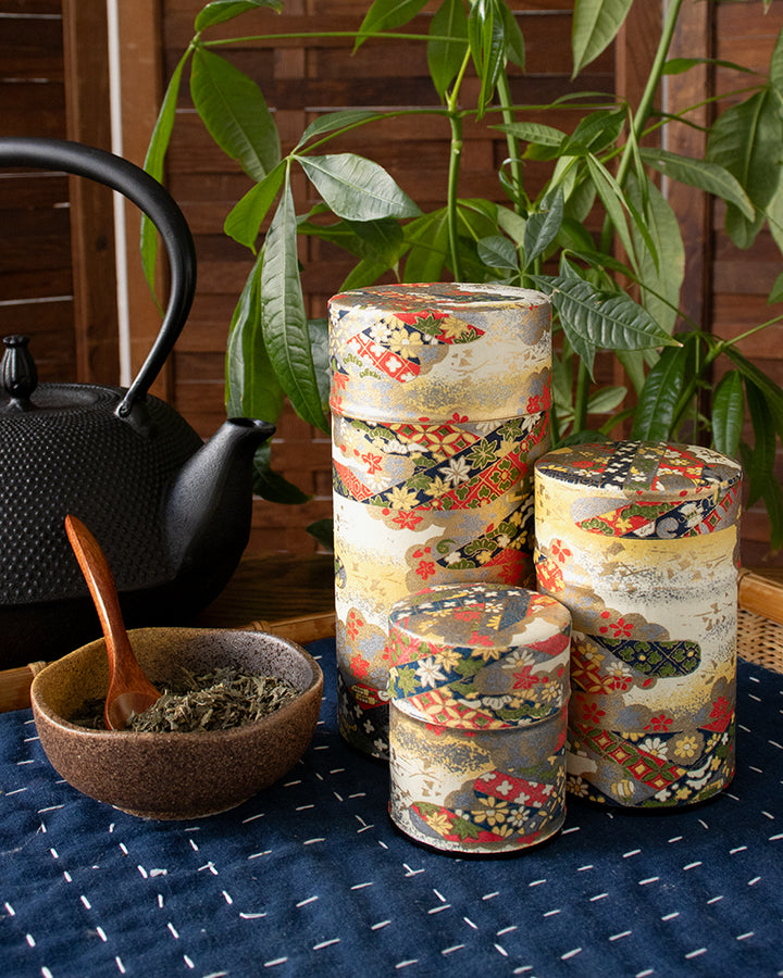 Tea Canister, Theanine, Washi Paper, Gold and Silver