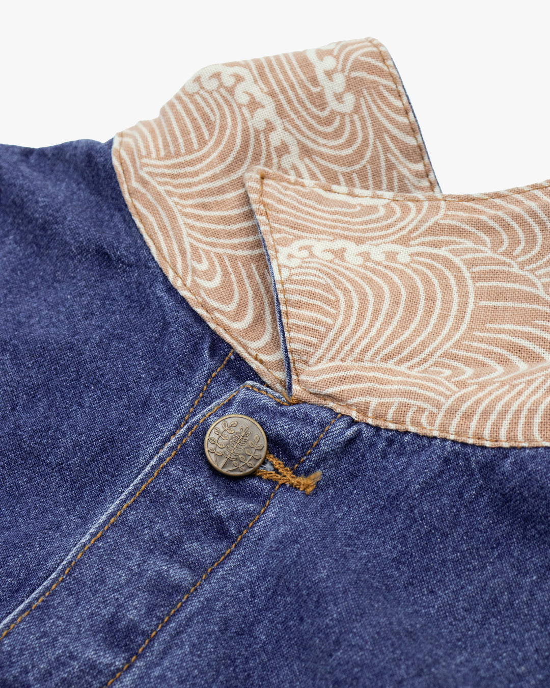 Kiriko Original Type II Denim Trucker Jacket, Trimmed with Patched Nami Fabric, Bleached Denim