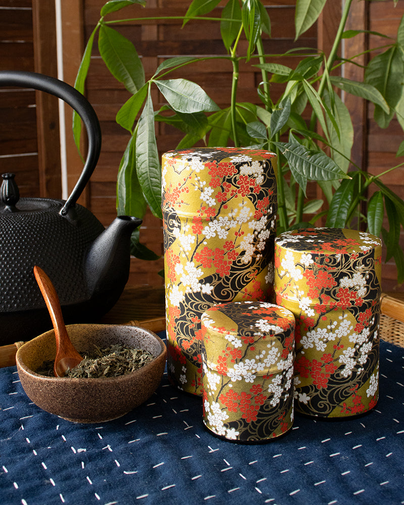 Tea Canister, Theanine, Washi Paper, Gold and Black