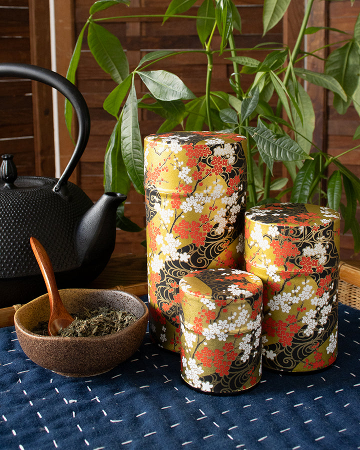 Tea Canister, Theanine, Washi Paper, Gold and Black