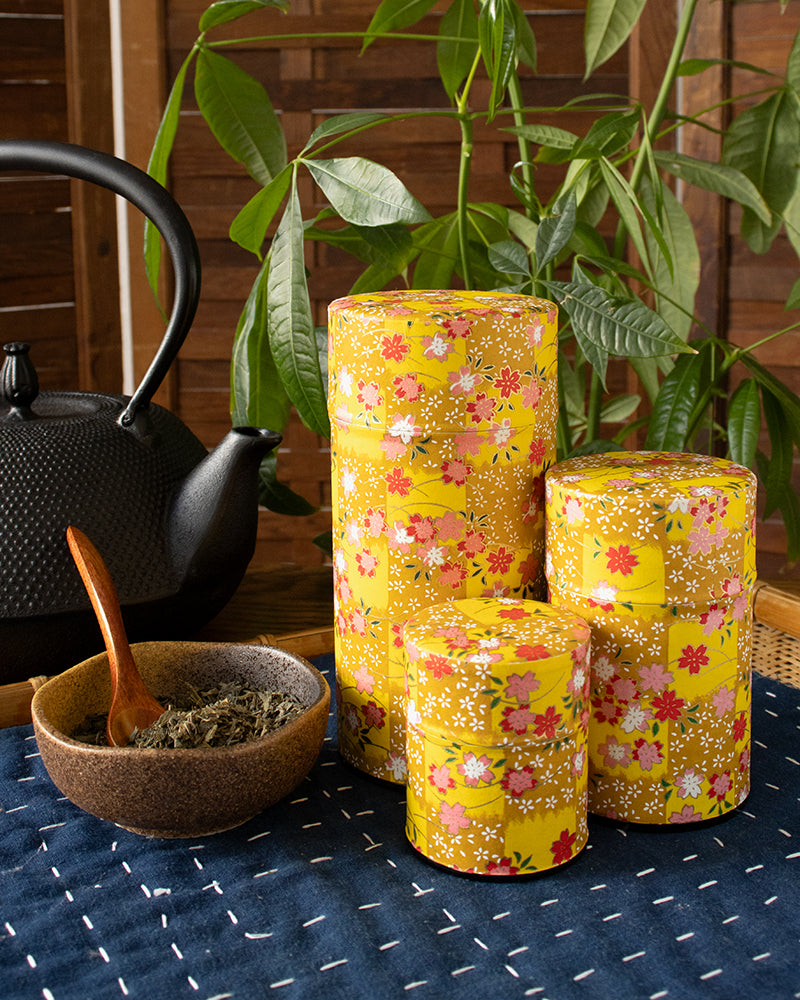 Tea Canister, Theanine, Washi Paper, Yellow and Mustard