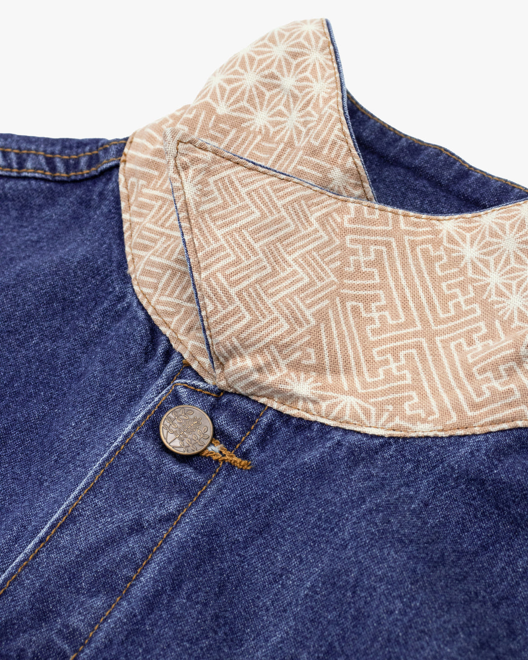 Kiriko Original Type II Denim Trucker Jacket, Trimmed with Patched Multi Fabric, Bleached Denim