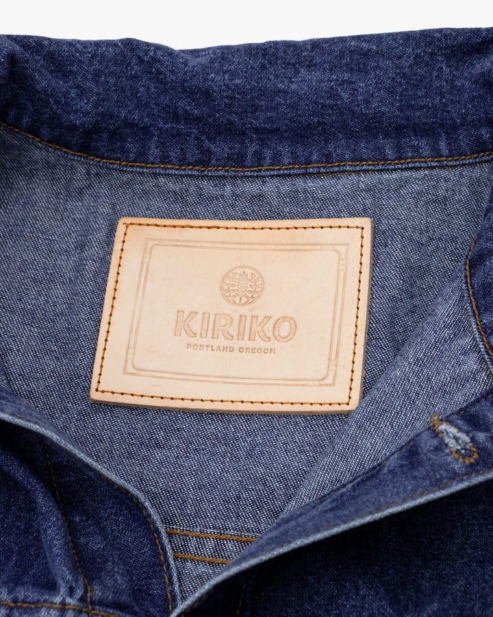Kiriko Original Type II Denim Trucker Jacket, Trimmed with Patched Multi Fabric, Bleached Denim