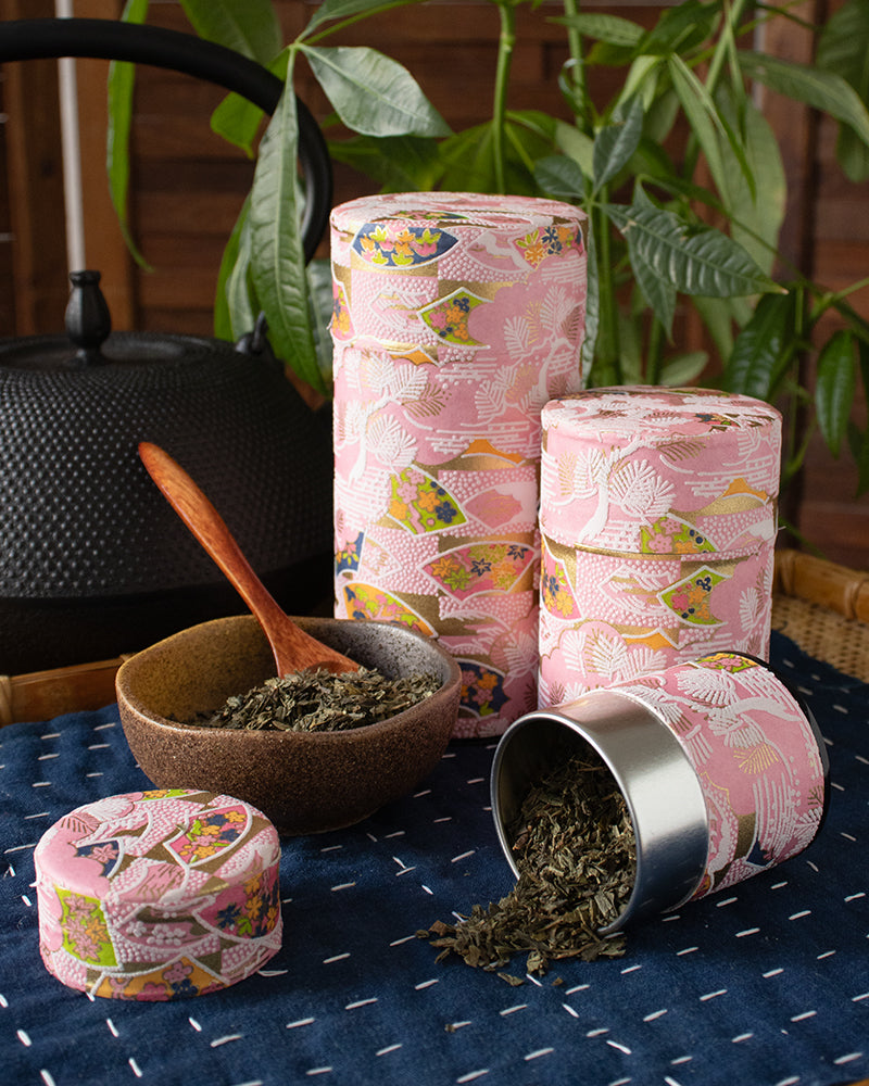 Tea Canister, Theanine, Washi Paper, Pink and Green