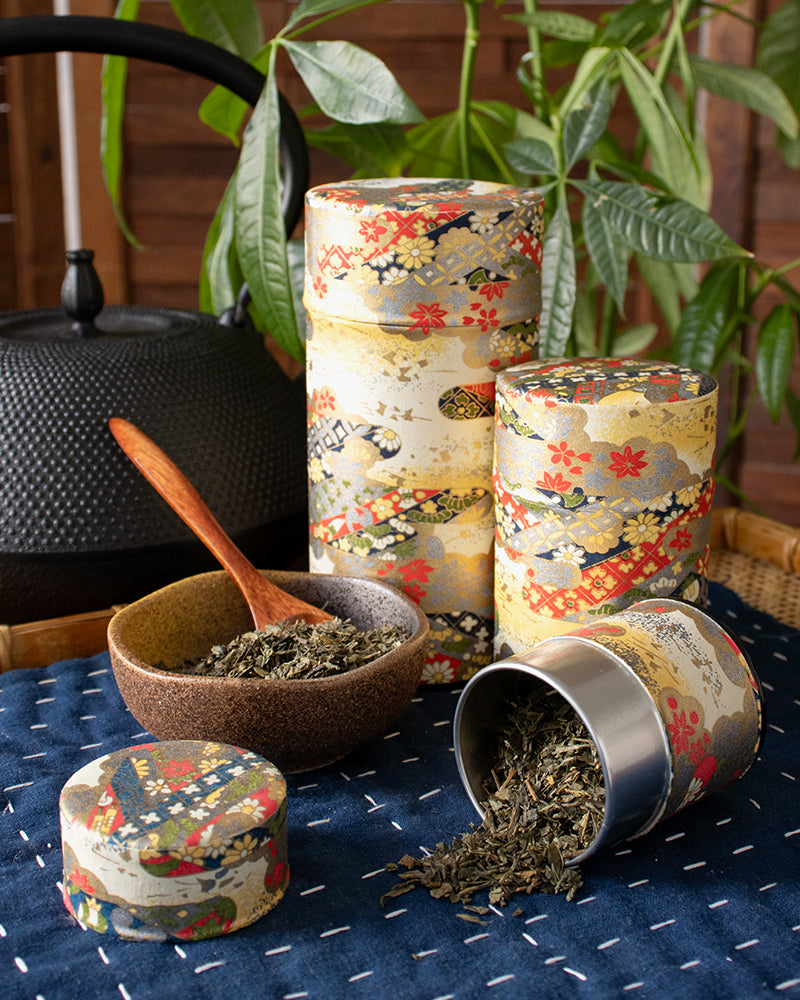 Tea Canister, Theanine, Washi Paper, Gold and Silver