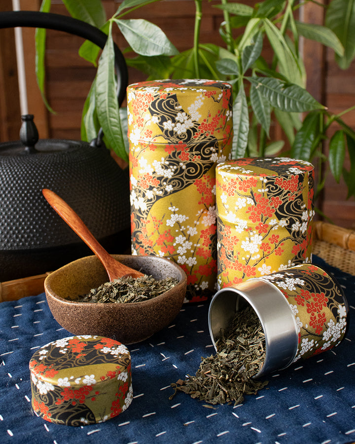 Tea Canister, Theanine, Washi Paper, Gold and Black
