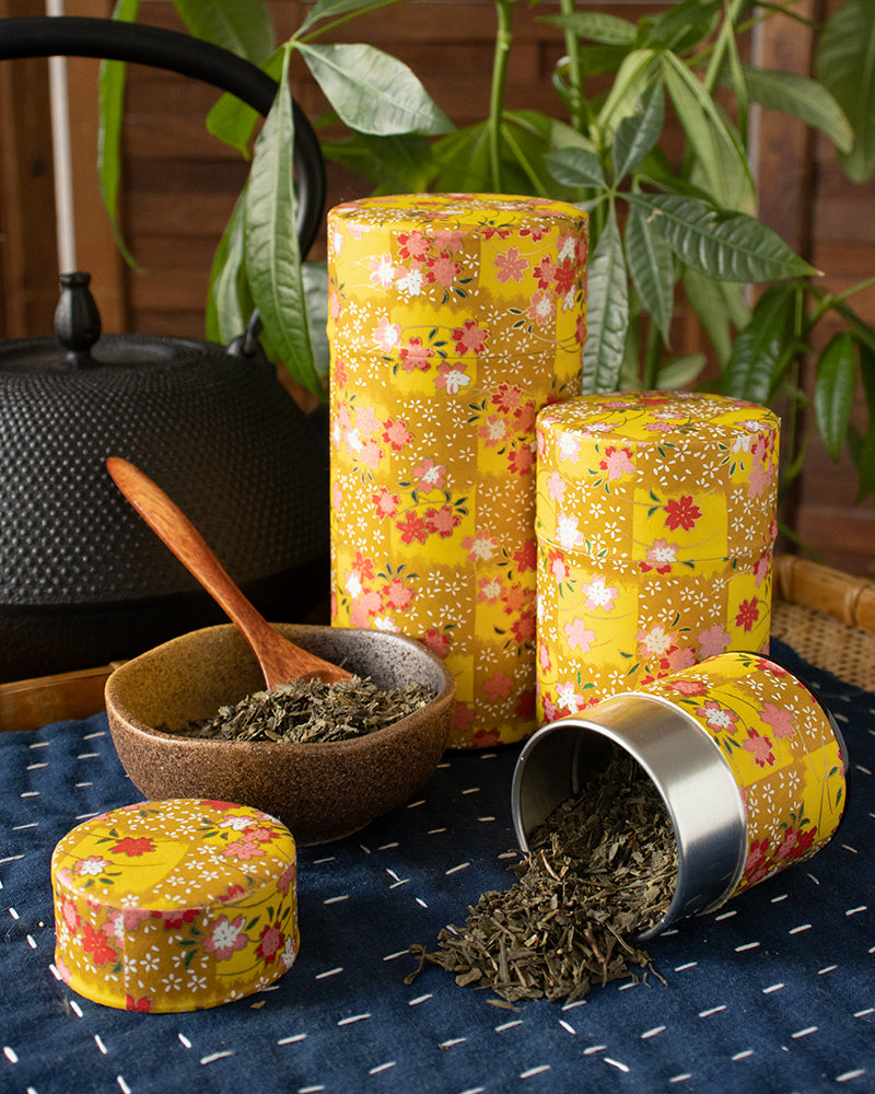 Tea Canister, Theanine, Washi Paper, Yellow and Mustard