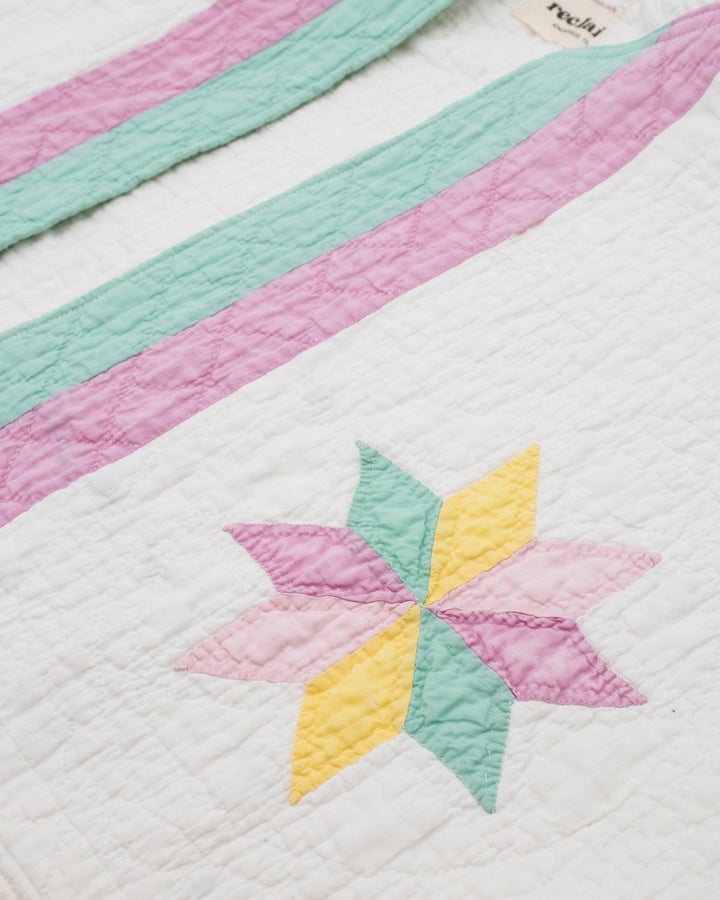 Stand-up Collar Haori Jacket, Quilted, White with Pastel Accents