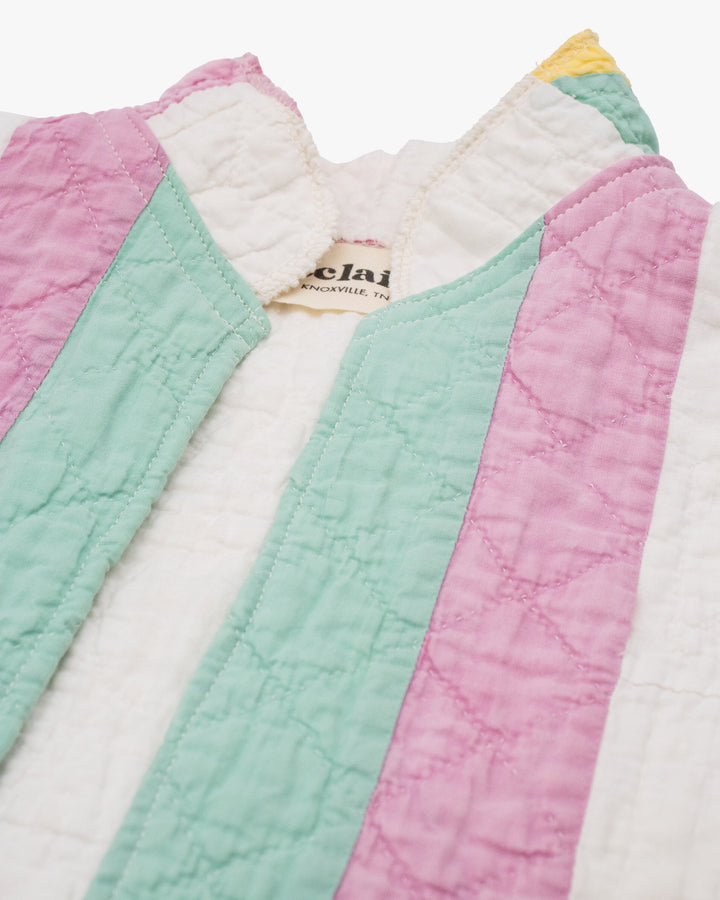 Stand-up Collar Haori Jacket, Quilted, White with Pastel Accents