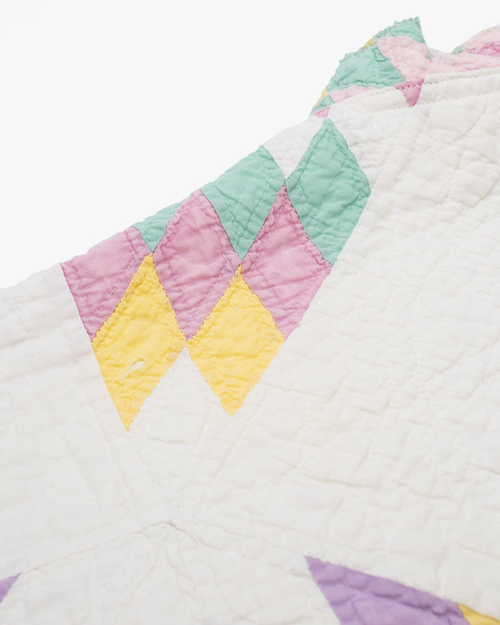 Stand-up Collar Haori Jacket, Quilted, White with Pastel Accents