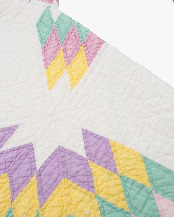 Stand-up Collar Haori Jacket, Quilted, White with Pastel Accents