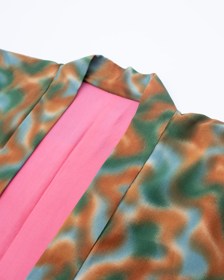 Vintage Haori Jacket, Meisen, Green Orange Waves