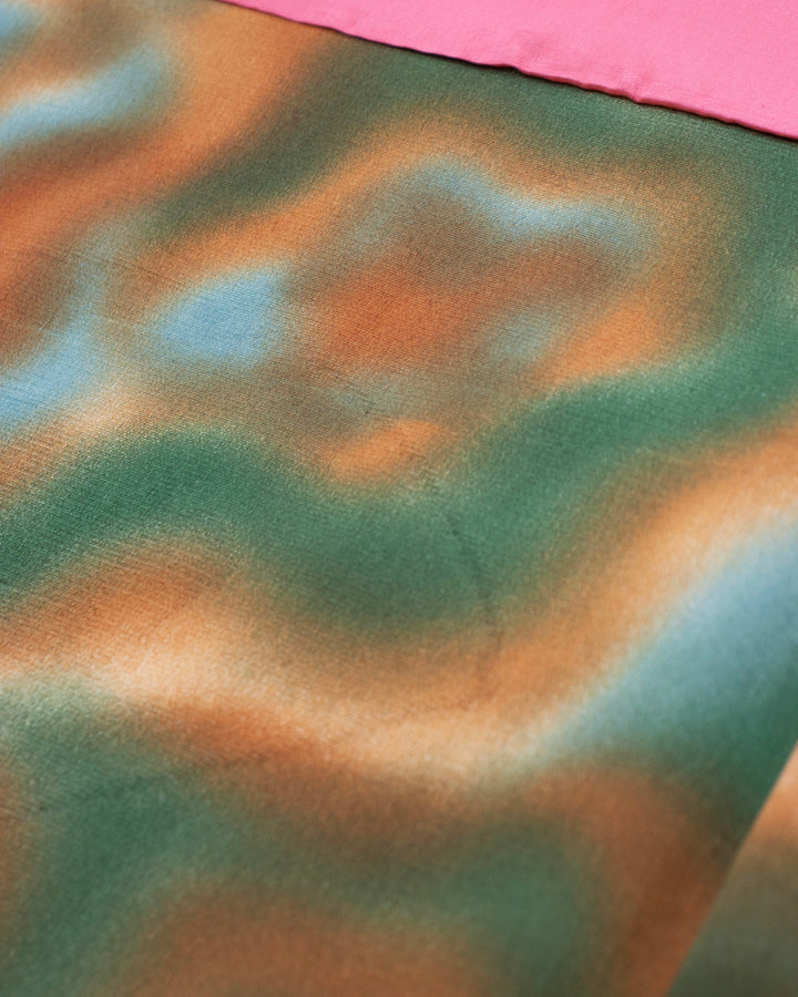 Vintage Haori Jacket, Meisen, Green Orange Waves