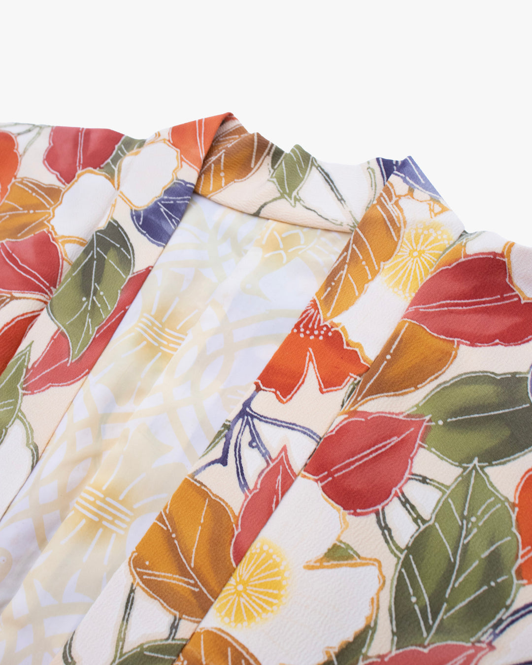 Vintage Haori Jacket, Yellow with Olive and Orange Leaves