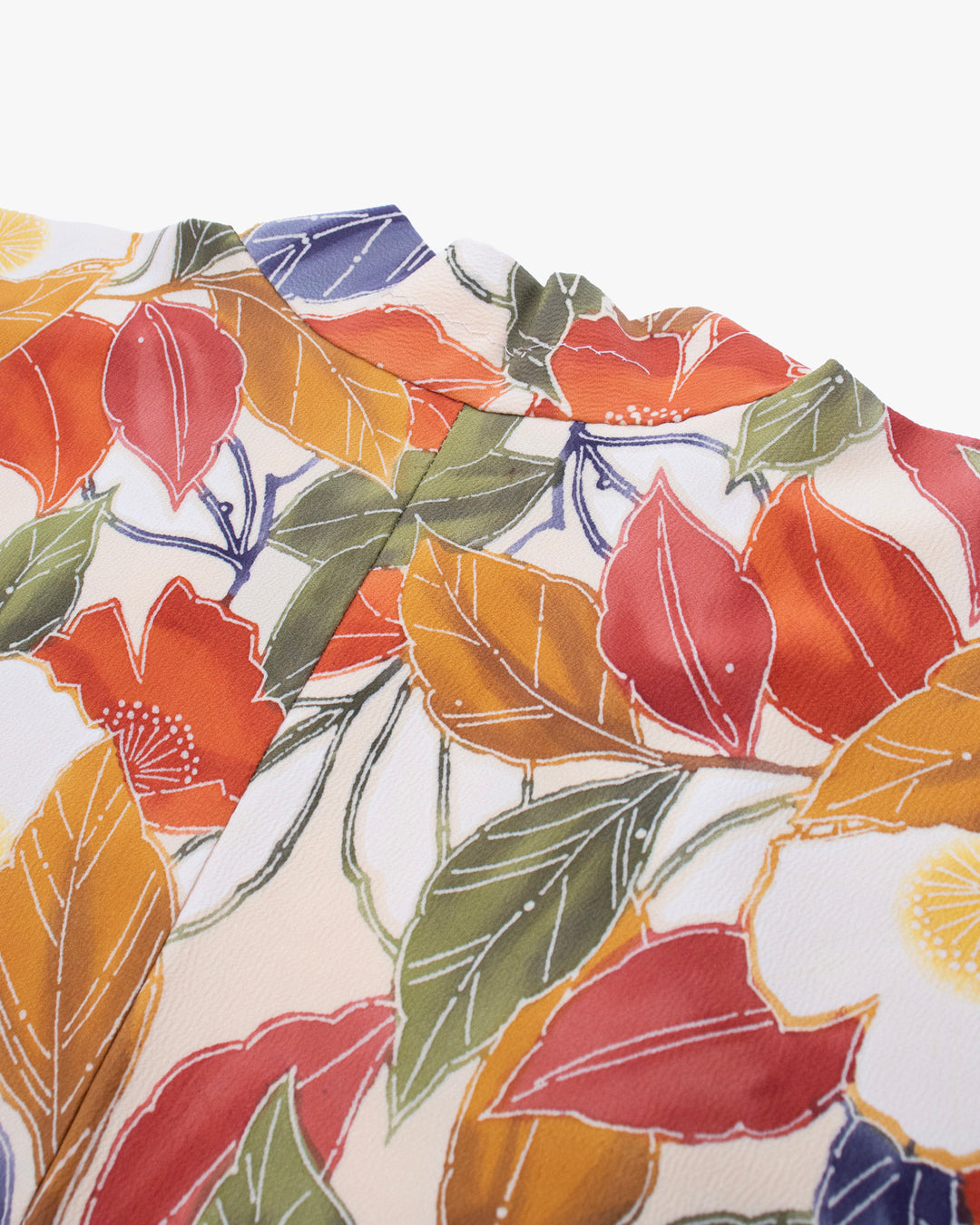 Vintage Haori Jacket, Yellow with Olive and Orange Leaves