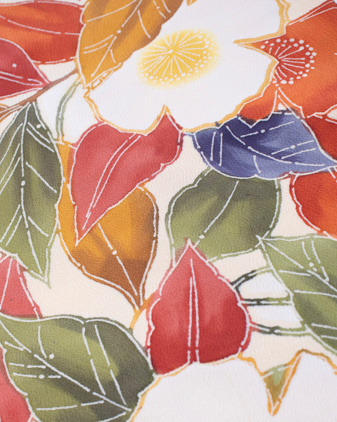 Vintage Haori Jacket, Yellow with Olive and Orange Leaves