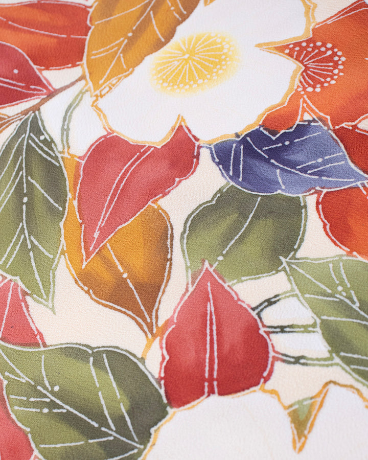 Vintage Haori Jacket, Yellow with Olive and Orange Leaves