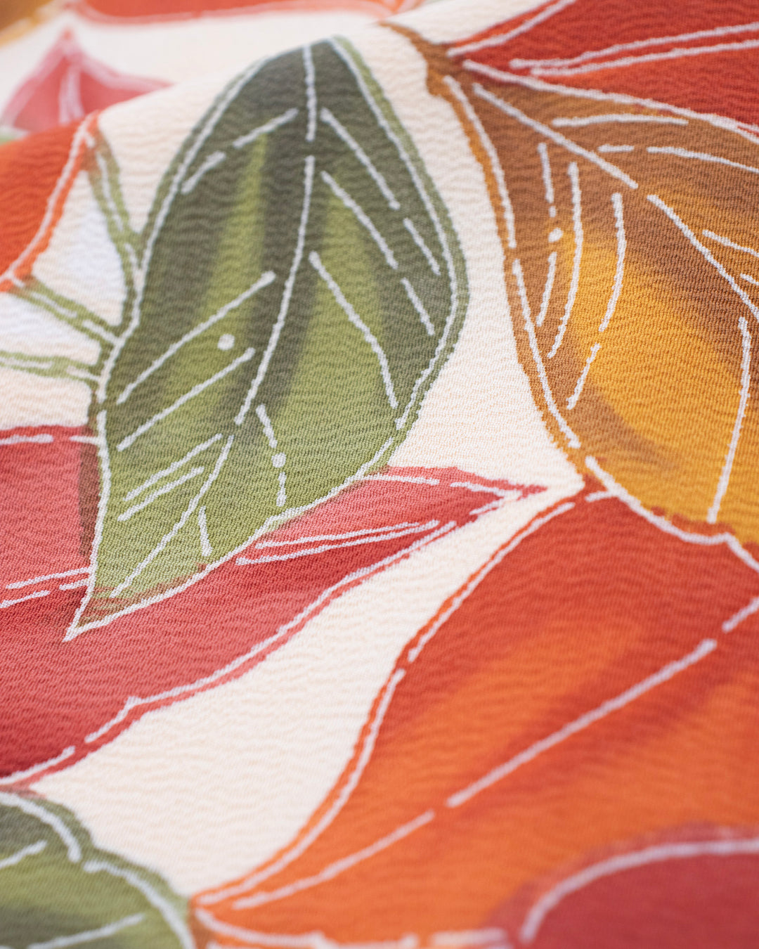 Vintage Haori Jacket, Yellow with Olive and Orange Leaves