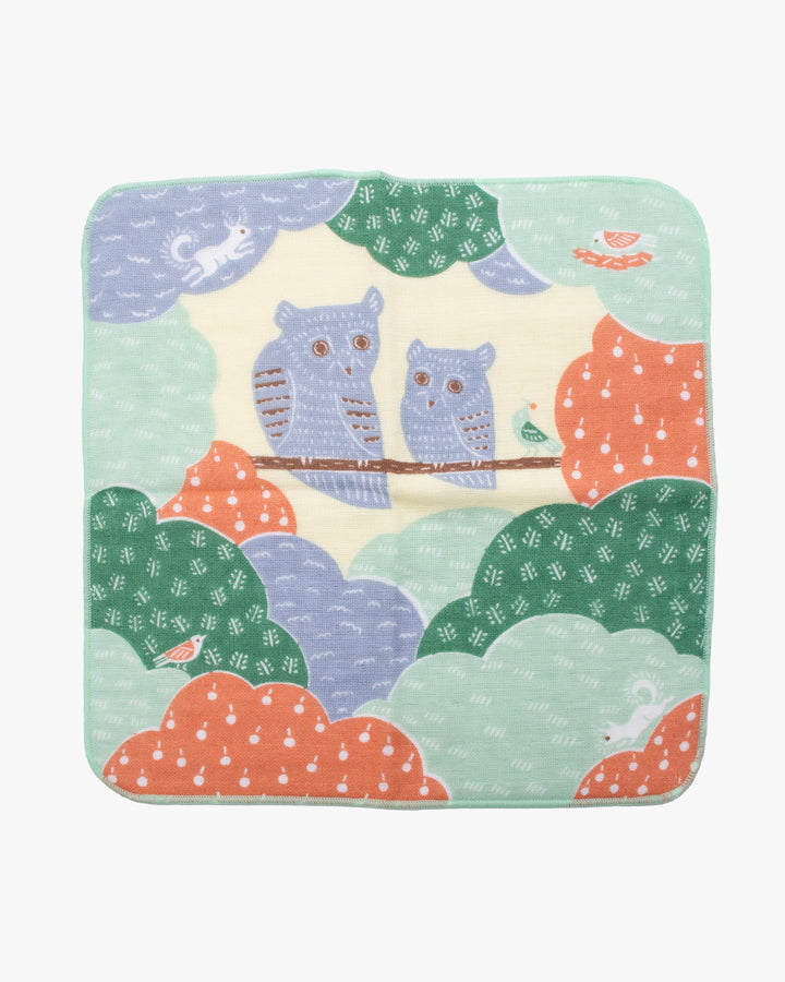 Musubi, Fuwa-Fuwa Towel, Kata Kata, Owl Fluffy Towel, Green 10" x 10"