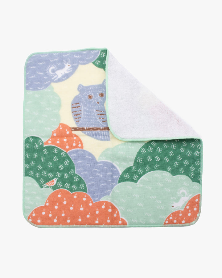 Musubi, Fuwa-Fuwa Towel, Kata Kata, Owl Fluffy Towel, Green 10" x 10"