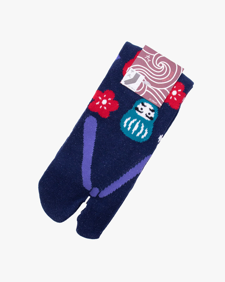 Wa Modern, Tabi Socks, Blue Daruma with Flowers