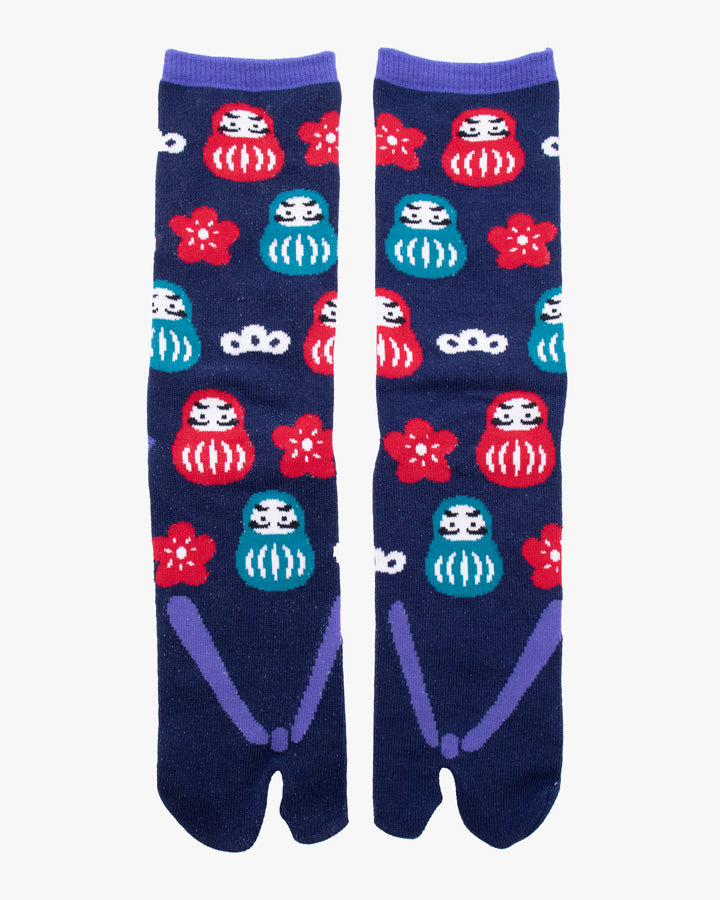 Wa Modern, Tabi Socks, Blue Daruma with Flowers