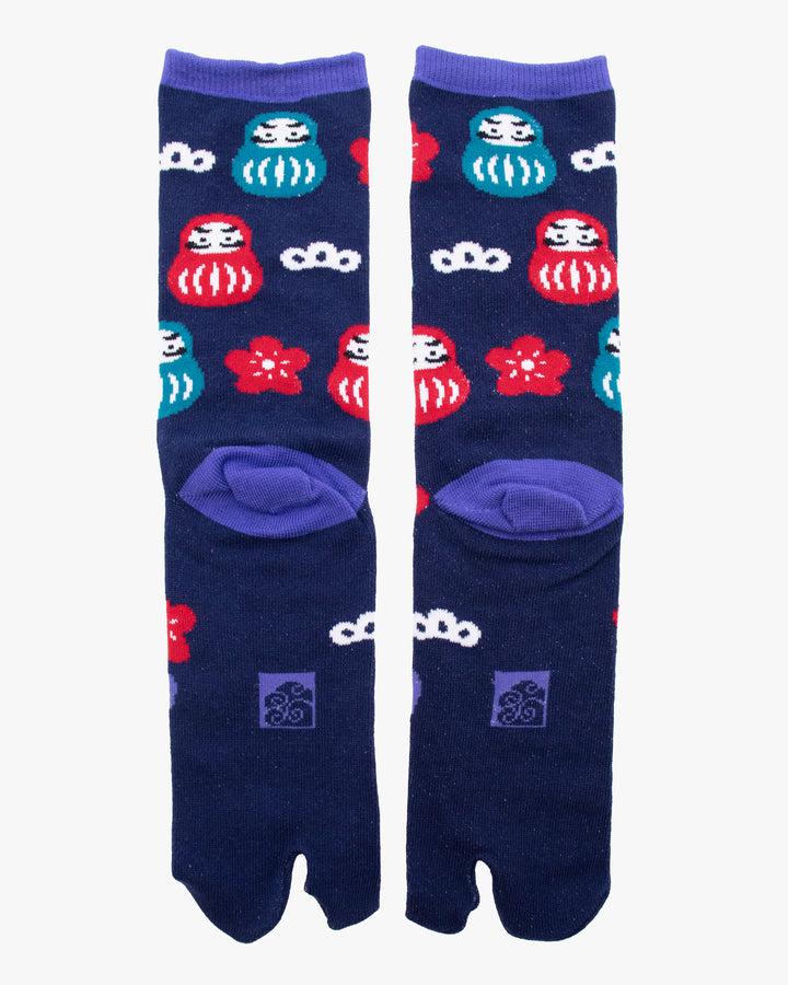Wa Modern, Tabi Socks, Blue Daruma with Flowers