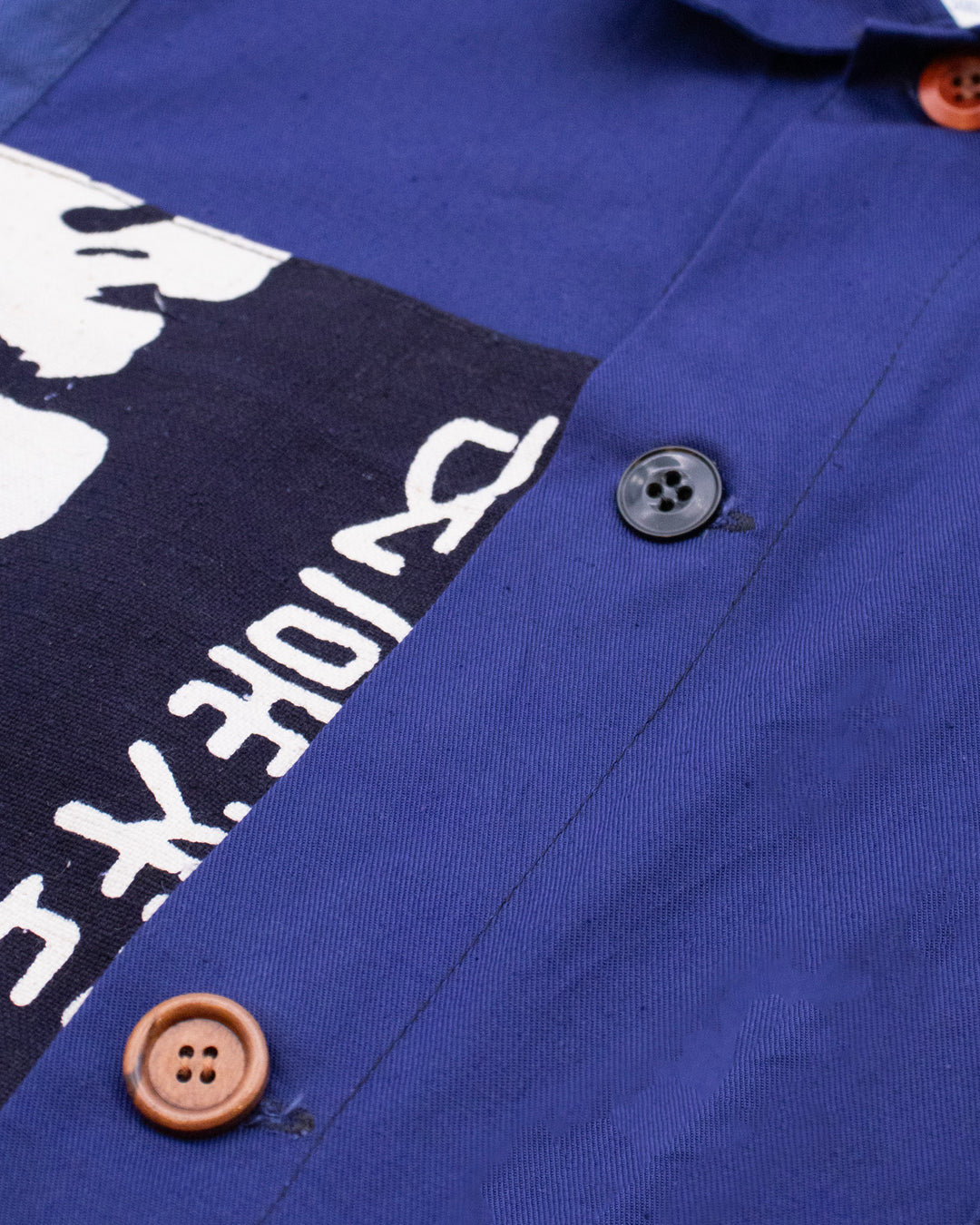 Kiriko Custom, One of a Kind Patched French Workman Jacket, Blue Patched Apron Fabric - 18